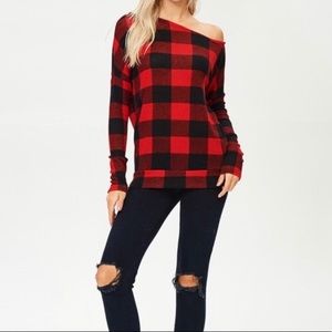 🌹Coming Soon🌹Sexy Off Shoulder Buffalo Check Top
